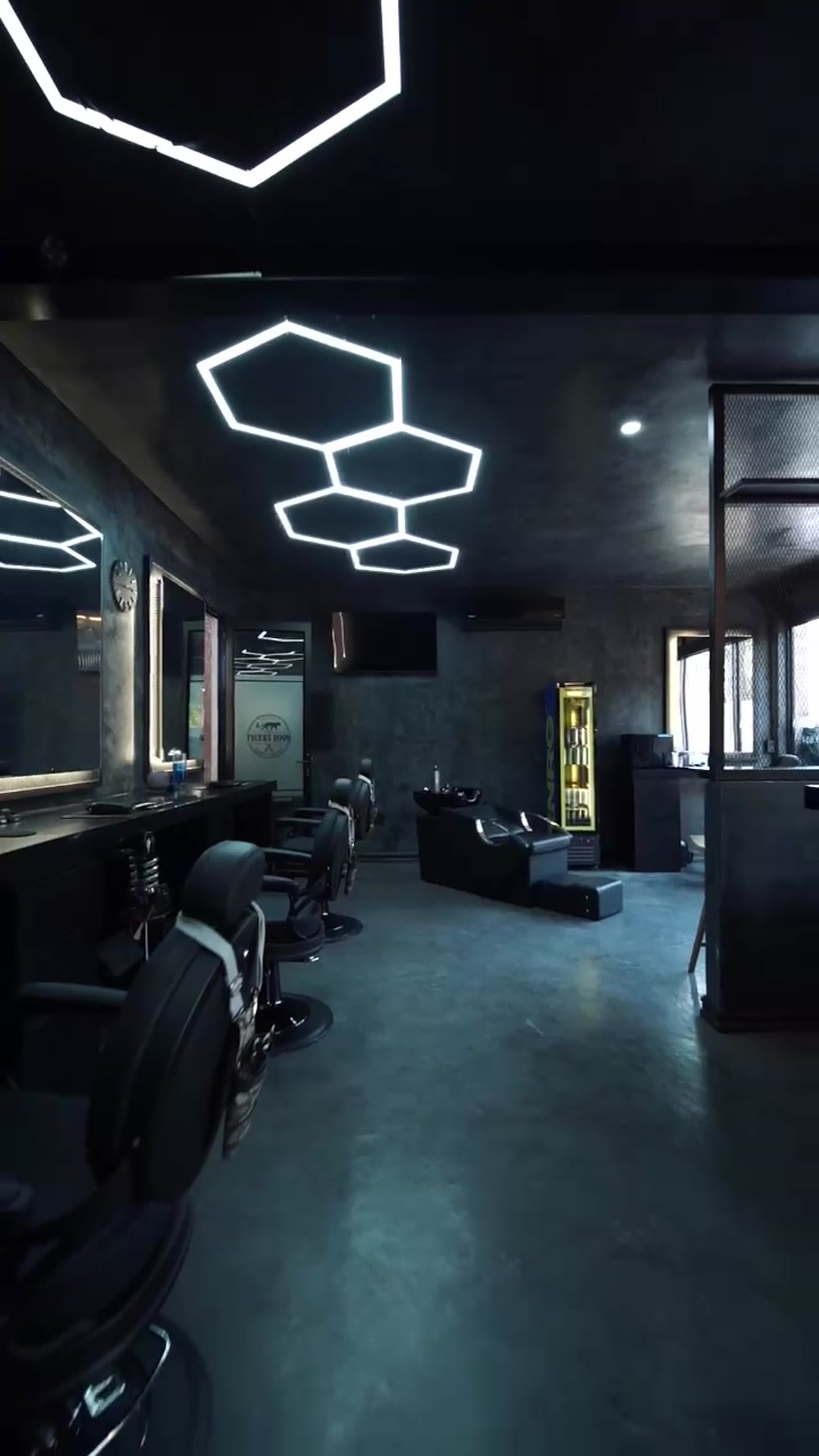 The chairs under the hexagon light